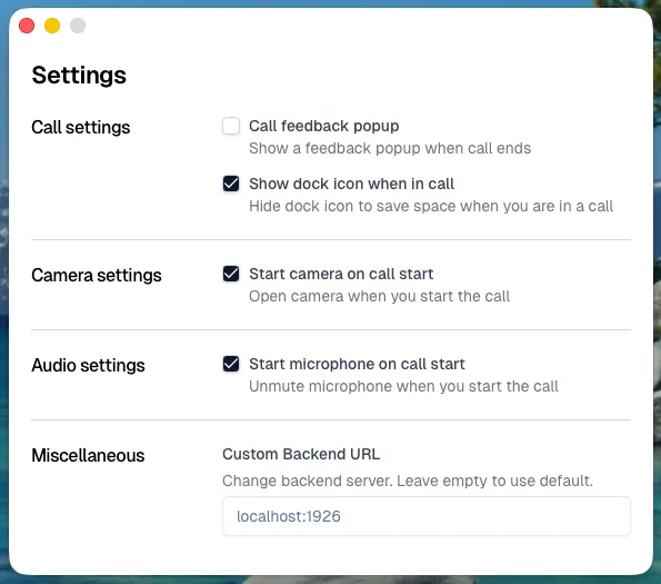 Hopp settings panel